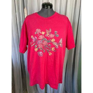 t-shirt vintage 1980s floral butterfly pink